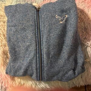 American Eagle Outfitters Blue Hoodie with Cream Drawstrings